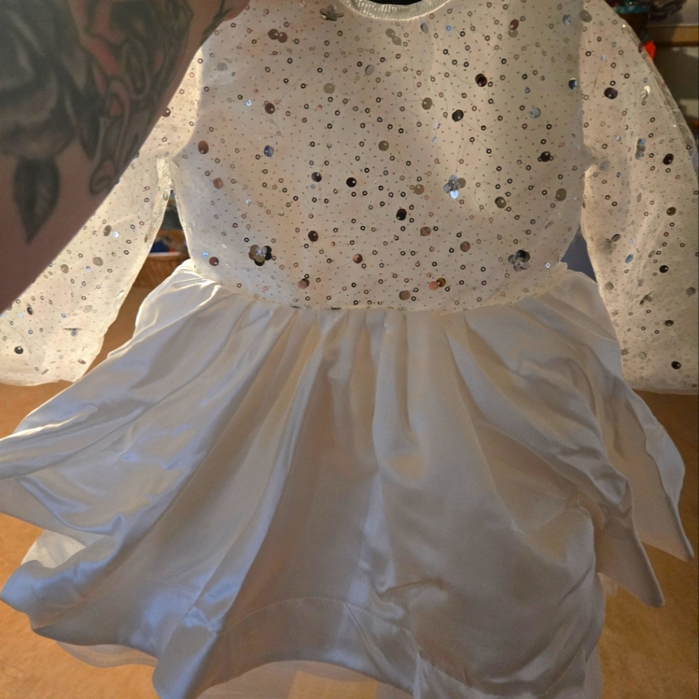 New size 2T white dress with silver sequins
